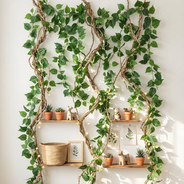 Künstliche Boston Ivy Vine mit grünen Pothos-Blättern zur Wanddekoration und zum Aufhängen in Grün - Bild 1