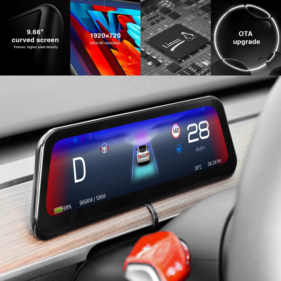 Navmaker Head-Up-Display für Tesla Model Y, Kombiinstrument und Frontdisplay mit Carplay-Tachometer, Schwarz - Bild 3