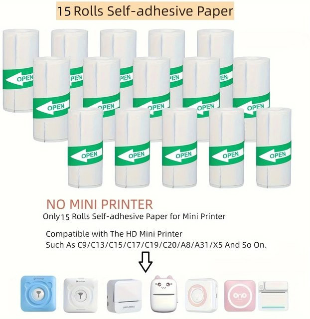 Selbstklebendes Thermopapier für Mini-Drucker als Sammelalbum-Etiketten in Weiß, Breite: 57 mm - Bild 1