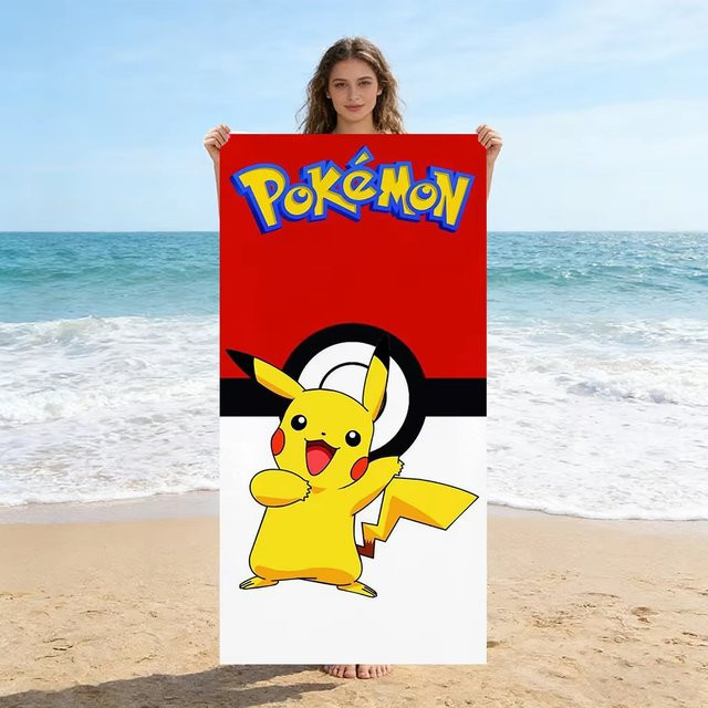 Strandtuch mit Pokemon-Aufdruck von Potdemiel, schnell trocknend und saugfähig, Mehrfarbig - Bild 1