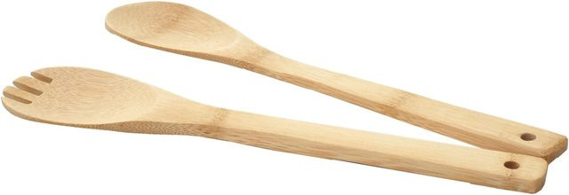 MCW Salatbesteck C12 aus Bambus, 2-teilig mit Gabel und Löffel, Beige/Braun, Höhe: 30 cm, Breite: 6 cm - Bild 1