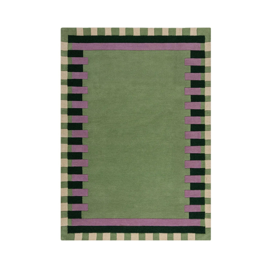 Flair Rugs Wollteppich Kai Wool Border in Grün, handgeknüpft, geometrisch, B/T: 120 x 170 cm - Bild 2