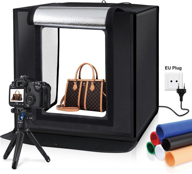 PULUZ Studio-Fotobox Set mit 24 W dimmbarer LED-Beleuchtung 5500 K Weiß und 6 farbigen Hintergründen, Breite: 40 cm - Bild 1