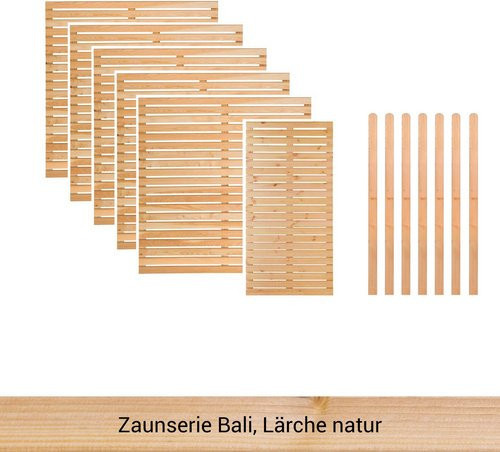 Mr. GARDENER Zaunset Bali aus Lärche in Natur, 13er Set mit 6 Grundelementen und 7 Pfosten, Farbe: Braun - Bild 1