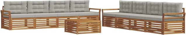 vidaXL Outdoor-Sofagarnitur 9-tlg. aus massivem Akazienholz in Natur und Hellgrau mit Kissen und Tisch - Bild 1