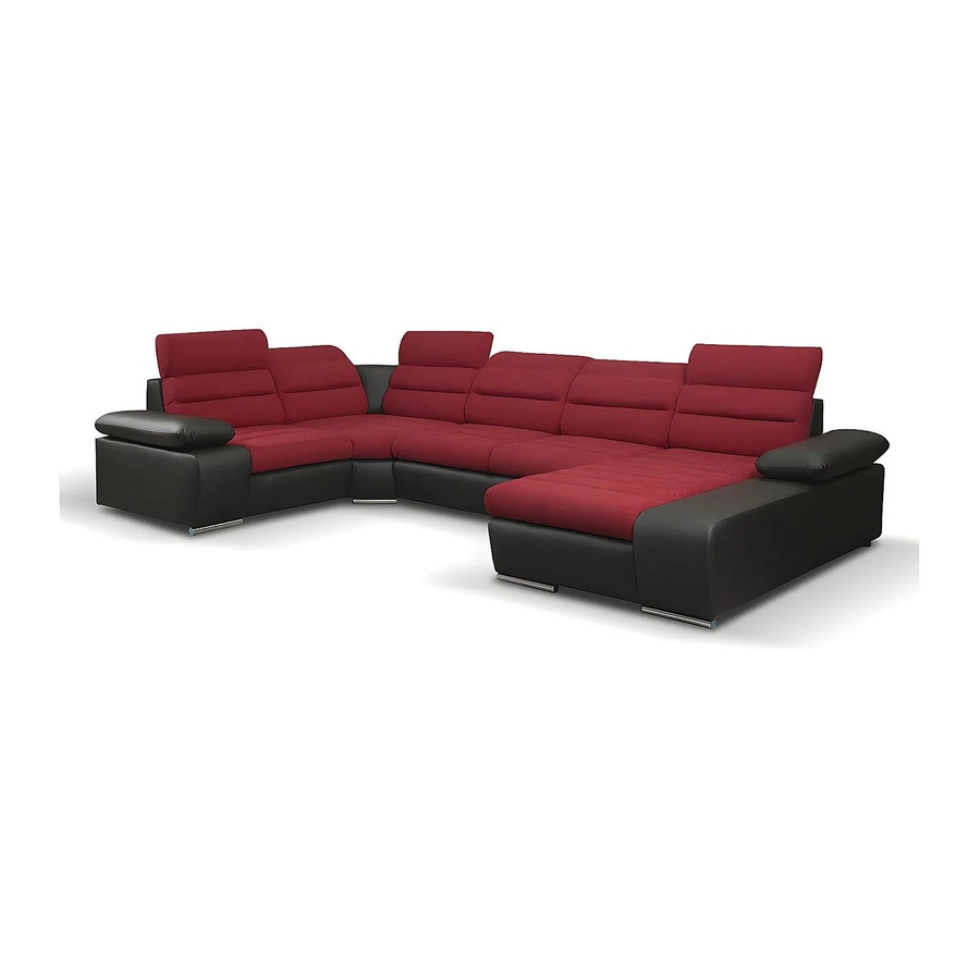 Vente-unique Schlafsofa Boileau Ecksofa Rechts L-Form Schwarz Rot - Bild 2