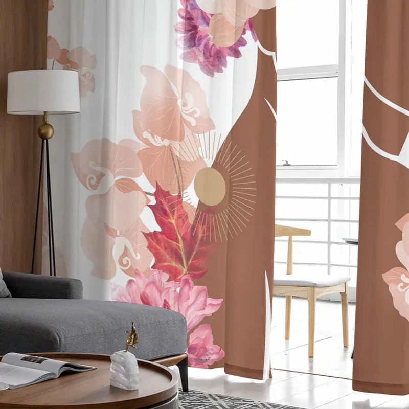 Super Six Chiffon-Fenstervorhang im Boho-Stil mit floralem Blumenmuster, Farbe: Weiß, Breite: 135 cm, Höhe: 114 cm - Bild 4