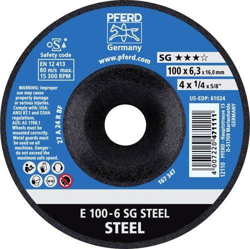PFERD Schruppscheibe SG STEEL für Metall, Blau, Durchmesser: 100 mm, Breite: 6 mm, Bohrungs-Ø: 16 mm, 10 Stück - Bild 1