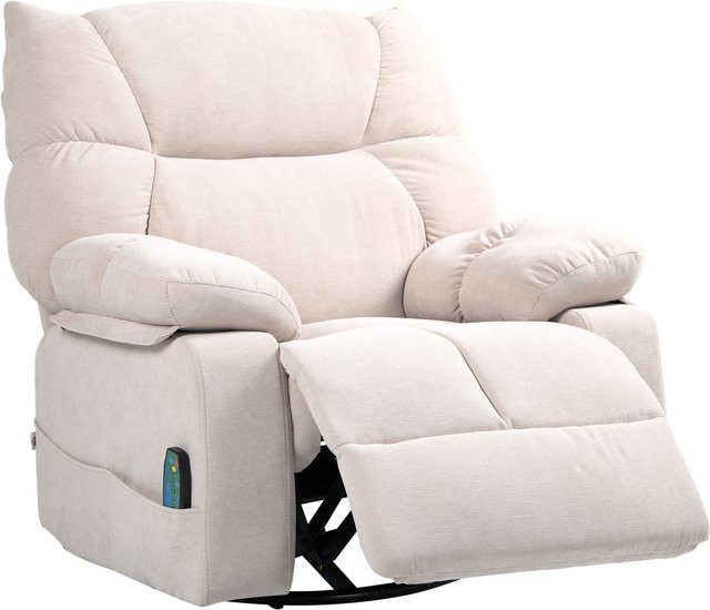 HOMCOM Relaxsessel mit Massagefunktion und Wärmefunktion in Beige aus Chenille-Stoff mit Liegefunktion und 360-Grad-Drehfunktion - Bild 1