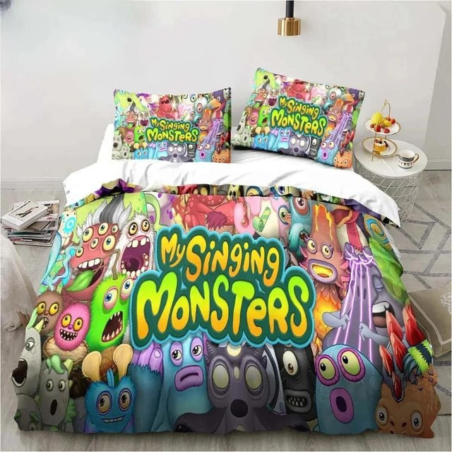 Bettwäscheset Mein Spiel Singende Monster mit Bettbezug und Kissenbezug, Mehrfarbig, Material: Mikrofaser Polyester, Breite: 133 cm, Höhe: 70 cm - Bild 1