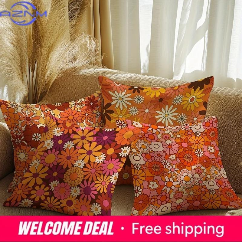 Heimdeko Vintage Kissenbezug mit Blumenmuster aus Peach Skin für Sofa und Schlafzimmer, B/B: 18 x 18 cm - Bild 1