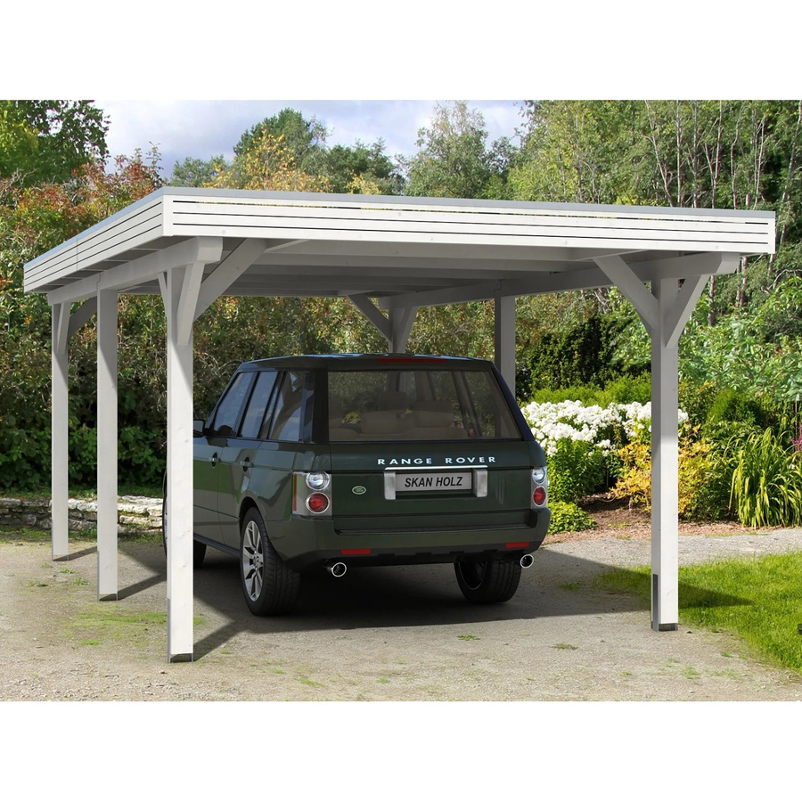 Skan Holz Carport Spessart aus Fichten-Leimholz in Weiß mit Aluminium-Dachplatten, B: 355 cm, T: 604 cm, H: 243 cm - Bild 2