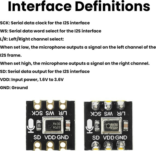 MS4030 Omnidirektionales MEMS Mikrofon kompatibel mit INMP441, I2S Schnittstelle, Schwarz - Bild 1