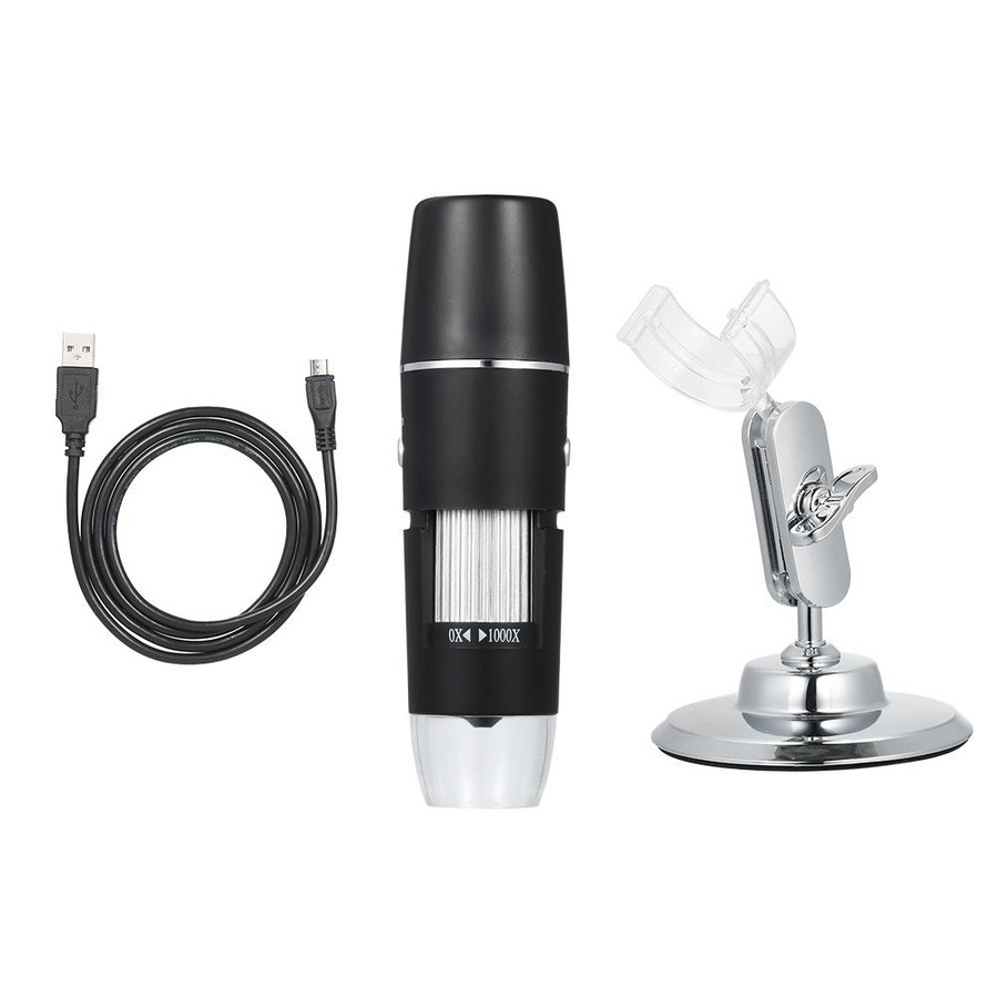 Honor Electronics USB-Digitalmikroskop mit 1000-facher Vergrößerung und Standlupe inklusive 8-LED-Beleuchtung in Schwarz/Silber - Bild 2