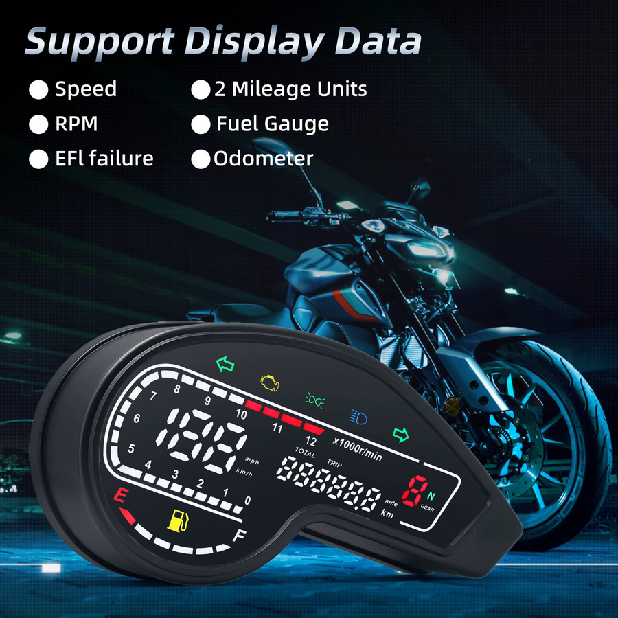 MAIMEIMI Digitaler Motorrad Tachometer mit LED Dashboard und Blinkerlicht in Schwarz für Yamaha - Bild 2