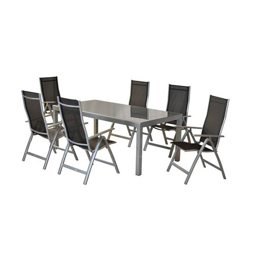 Merxx Gartenmöbelset Carrara 7-teilig in Schwarz mit Aluminium und Textil, Tisch Breite: 190 cm, Tiefe: 100 cm - Bild 1