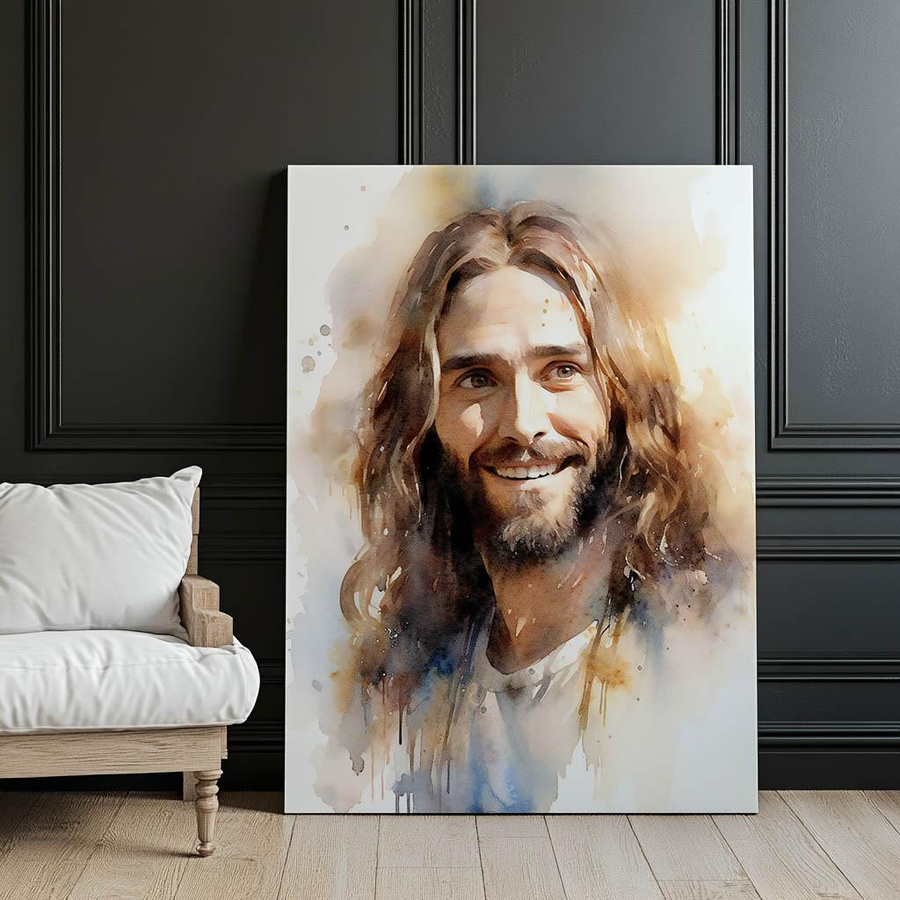 Lächelnder Jesus Wandbild von iKable mit dunkelbraunem Holzrahmen, B/H: 30 x 40 cm - Bild 3