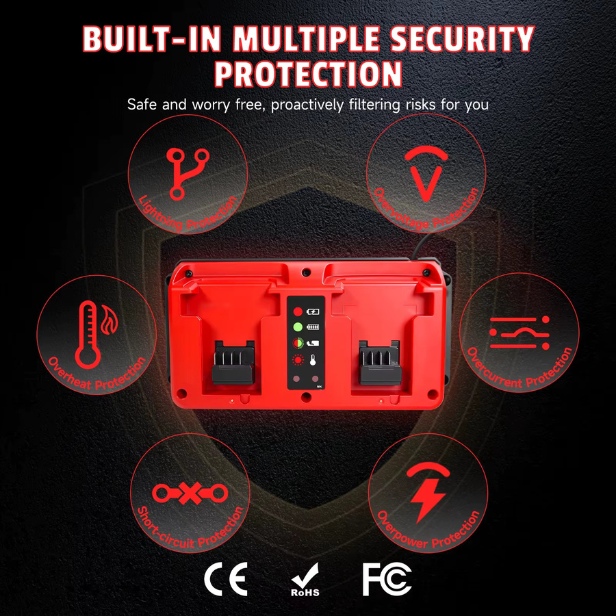 Milwaukee 90W Schnell-Doppelladegerät für 18V Lithium-Ionen-Akkus mit 2 Ports in Rot - Bild 5