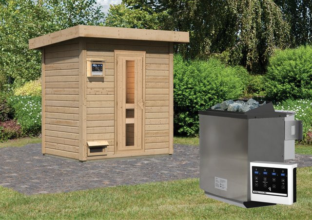 Saunahaus HYTTI 1 Naturbelassen mit 9,0 kW BioKombiofen und Steuergerät, B/T: 196 x 146 cm, Wandstärke: 38 mm - Bild 1