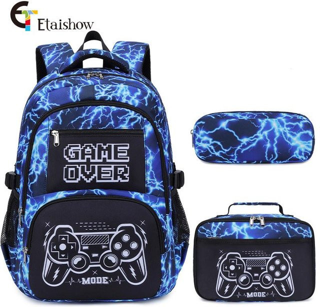 Schulrucksack Set für Jungen von Fancy Style Studio in Blau mit Brotdose und Federmäppchen für Grundschüler und Teenager - Bild 1