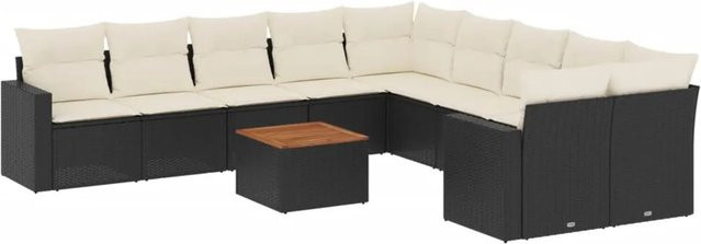 vidaXL 11-tlg Garten-Sofagarnitur in L-Form aus Polyrattan mit Kissen in Schwarz-Creme - Bild 1