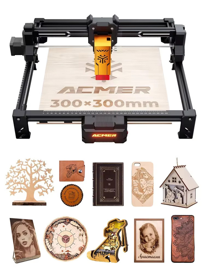 Acmer S2 Lasergraviergerät CNC-Maschine mit 300x300 mm Arbeitsbereich und LightBurn Kompatibilität für Holz, Leder und Geschenkherstellung in Schwarz - Bild 7