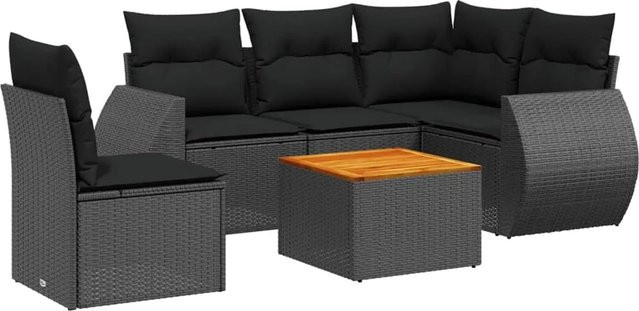 vidaXL 6-teilige Garten-Sofagarnitur aus Poly-Rattan mit Kissen in Schwarz - Bild 1