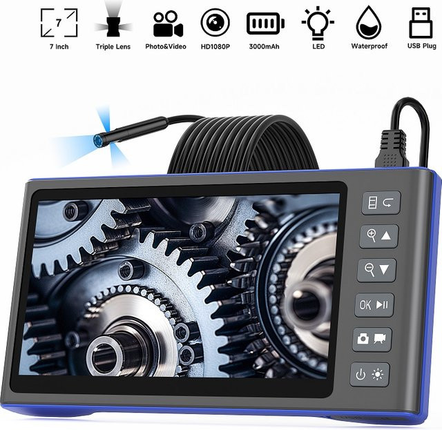 ENWOR HD Endoskop mit 7-Zoll-IPS-Bildschirm, 5 MP Autofokus-Kamera, Full HD 1080P und USB-Anschluss in Blau - Bild 1