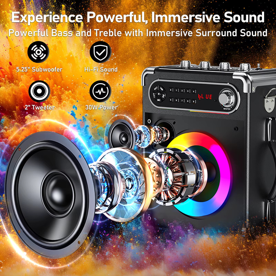 FanFun S55 Bluetooth-Lautsprecher in Schwarz, IPX5 wasserdichte tragbare Party-Boombox mit tiefem Bass und 3600 mAh Akku - Bild 3