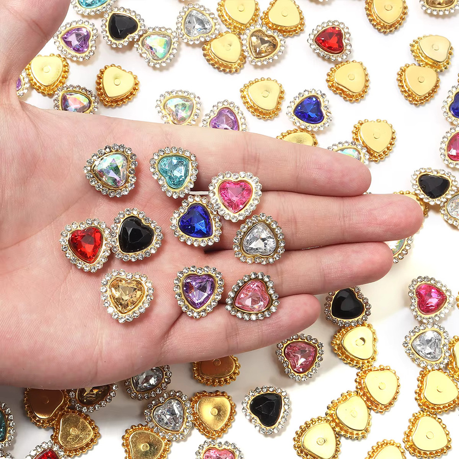 20 Stück Goldene Krallen-Herz-Strasssteine mit Glitzer-Kristallen und Acrylperlen für Kleidung und Handwerk zum Aufnähen in Gold und Multicolour - Bild 3