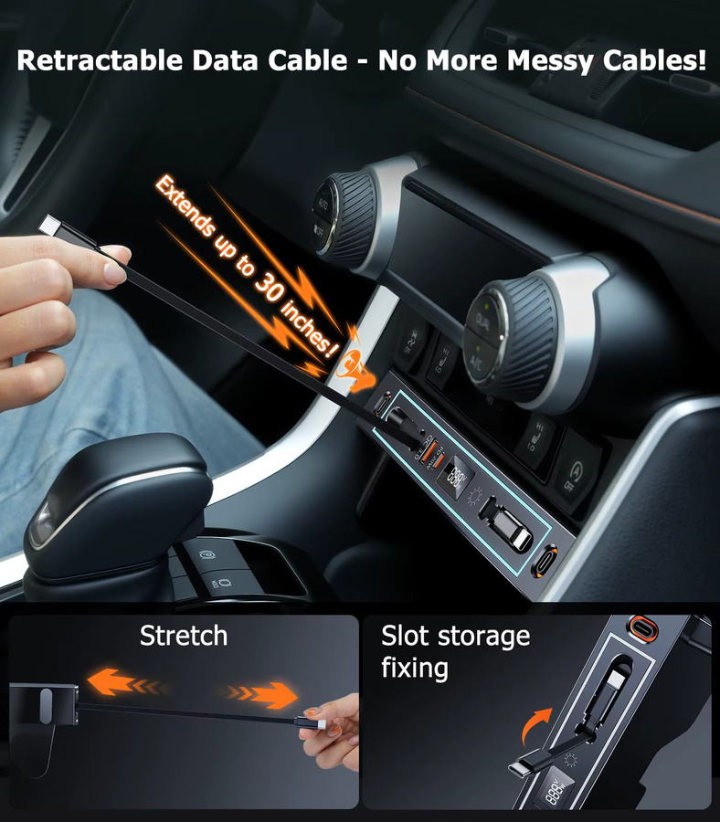 Eary USB-Hub Dockingstation Auto-Ladegerät für Toyota RAV4 2020-2025 mit 4-Port Einziehbare Mittelkonsole Schnell-Ladeadapter und RGB in Schwarz - Bild 4