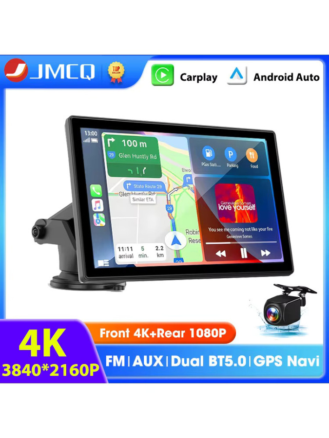 JMCQ 10 Zoll Dashcam mit 4K UHD Video Recorder, Wireless CarPlay und Android Auto, Bluetooth, GPS und Navigation in Schwarz - Bild 7
