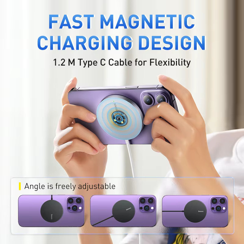 Baseus 15W Magnetisches kabelloses Qi/Qi2-Ladepad in Schwarz für iPhone 17, 16, 15, 14 Mini - Bild 3