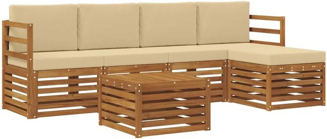 vidaXL Sofagarnitur 6-teilig aus Massivholz Akazie in Natur und Beige mit Polsterung und Armlehnen - Bild 1