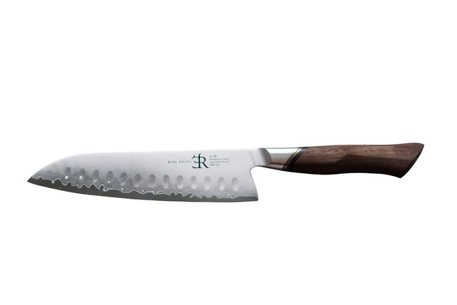 Ryda Knives Santoku-Messer A30 aus Damast-Edelstahl in Silber und Braun mit Holzgriff und 18 cm Klingenlänge - Bild 1