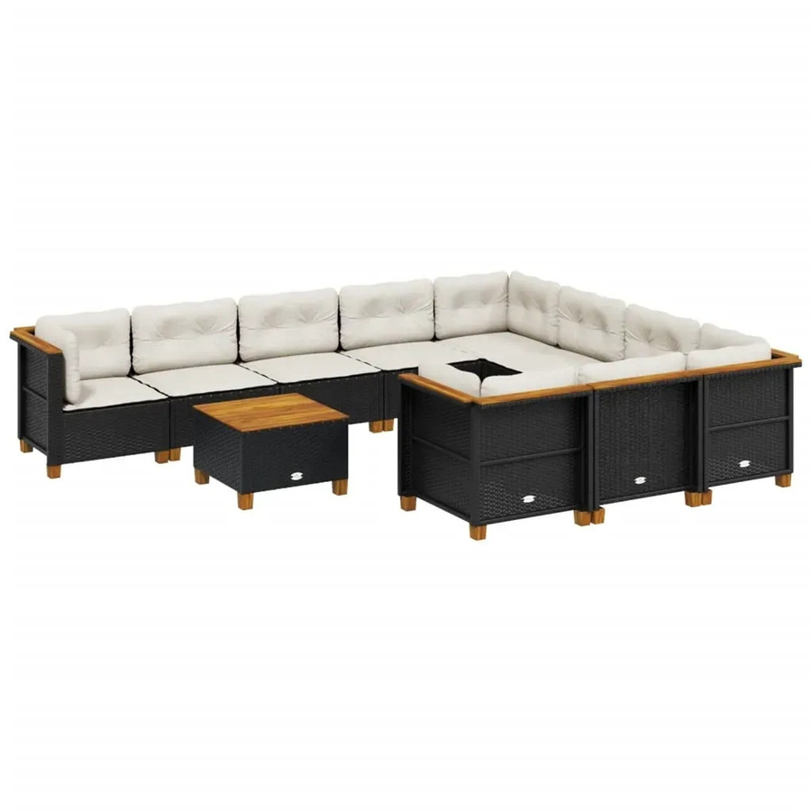 vidaXL 11-tlg Garten-Sofagarnitur aus Poly-Rattan und Akazienholz in Schwarz - Bild 2