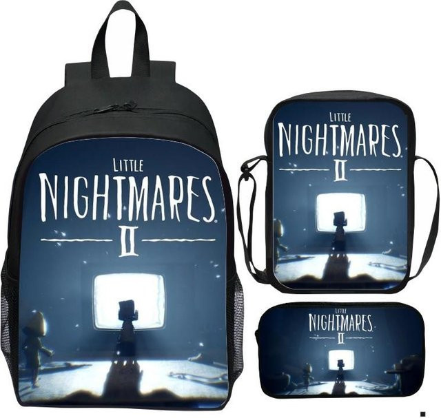 3er Set Schultaschen Little Nightmares 2 von Fancy Style Studio mit Rucksack, Umhängetasche und Federmäppchen in Schwarz - Bild 1