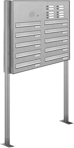 AL Briefkasten-Mehrfachsystem für 10 Parteien mit Zaundurchwurf, silberfarben, B/H/T: 84,4 x 170 x 27,5 cm - Bild 1