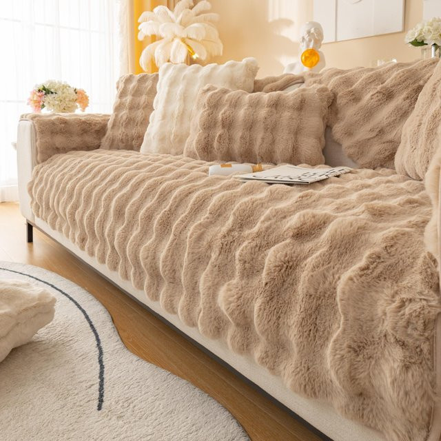 Weicher Sofabezug aus Kaninchenfell-Plüsch von Your Warm Home, rutschfest und waschbar, B/B: 90 x 120 cm, in Grau oder Beige - Bild 1