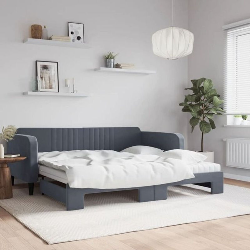 Vidaxl Funktionsbett Tagesbett ausziehbar mit Matratze in Anthrazit Grau aus Samt und Metall im modernen Design B/T: 100 x 200 cm - Bild 1