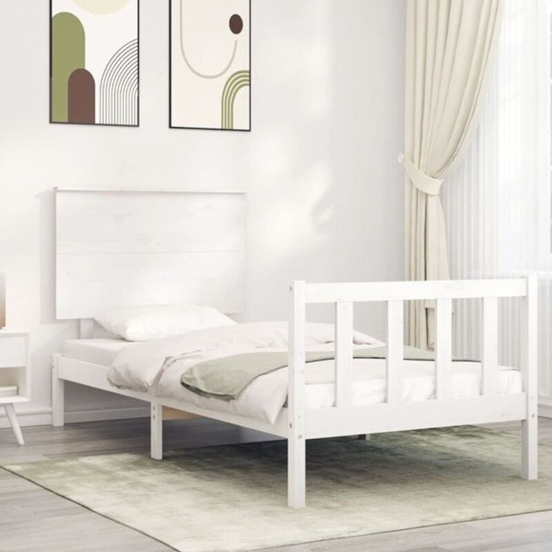 Massivholzbett aus Kiefer mit Kopfteil von Vidaxl in Weiß im Landhausstil und minimalistischem Design, B/T/H: 190 x 95,5 x 82,5 cm - Bild 1