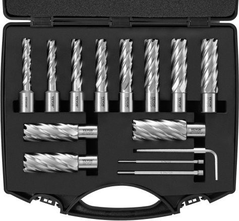 VEVOR Kronenbohrer-Set aus HSS für Magnetbohrmaschinen, 13-teilig, Silber - Bild 1