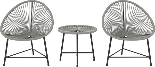 Outsunny Polyrattan Gartenmöbel Set in Grau, 3-teilige Outdoor Lounge Sitzgruppe für 2 Personen mit 2 Sesseln und Tisch, wetterfest mit Metallgestell für Garten, Balkon und Terrasse - Bild 1