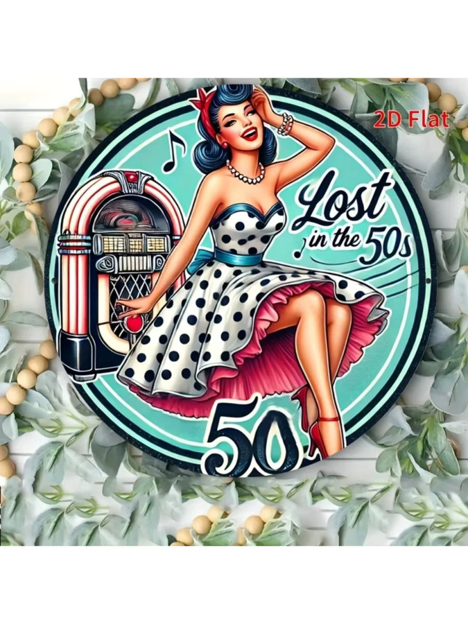 CIFBUY Wandkunst aus Metall Lost in the 50er im Retro-Stil, runde Metall-Wanddekoration mit Typografie in Multicolour, Durchmesser: 20 cm - Bild 6