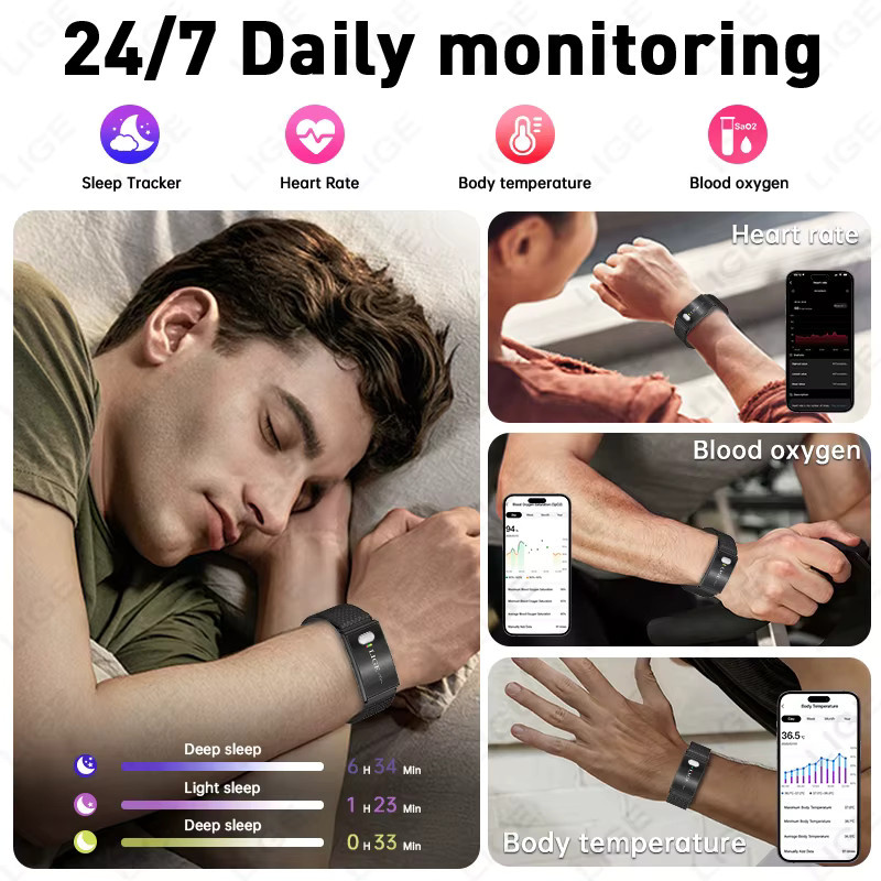LIGE Smartwatch mit EKG, PPG und HRV zur Gesundheitsüberwachung in Schwarz - Bild 3