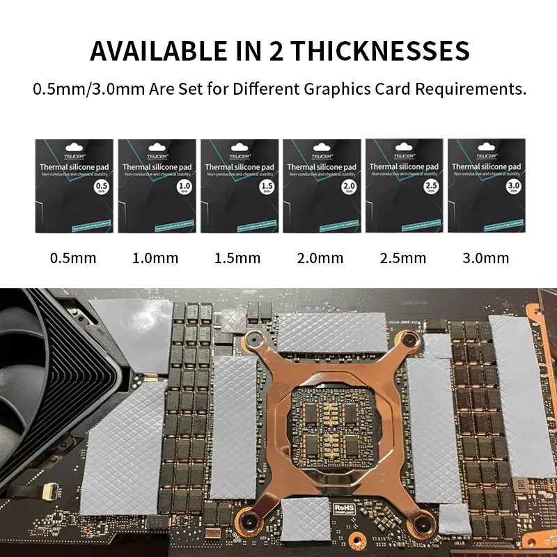 TEUCER Hochleistungs-Thermo-Silikon-Pad in Grau, 14,8 W/mK, B/B: 12 x 12 cm, nicht leitend und hitzebeständig für Laptop-Kühlkörper, GPU, CPU und IC-Chips - Bild 5