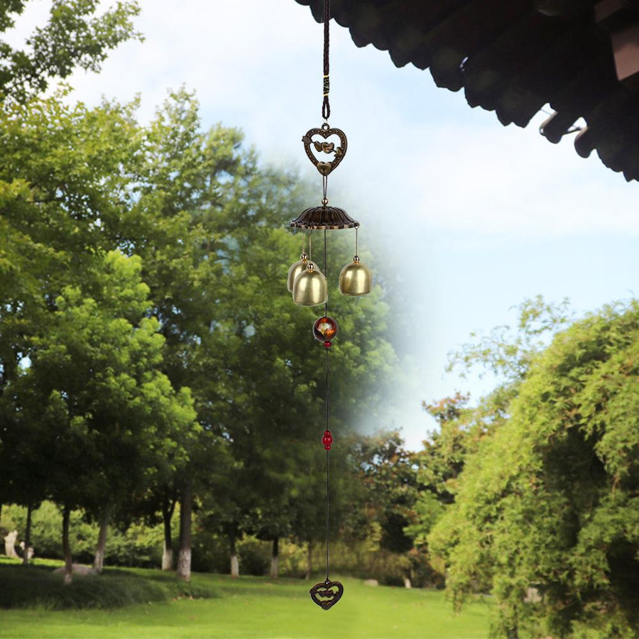 Tooarts Windspiel Glocke aus Metall in Herzform, Gold, Deko-Ornament für Garten und Außenbereich - Bild 2