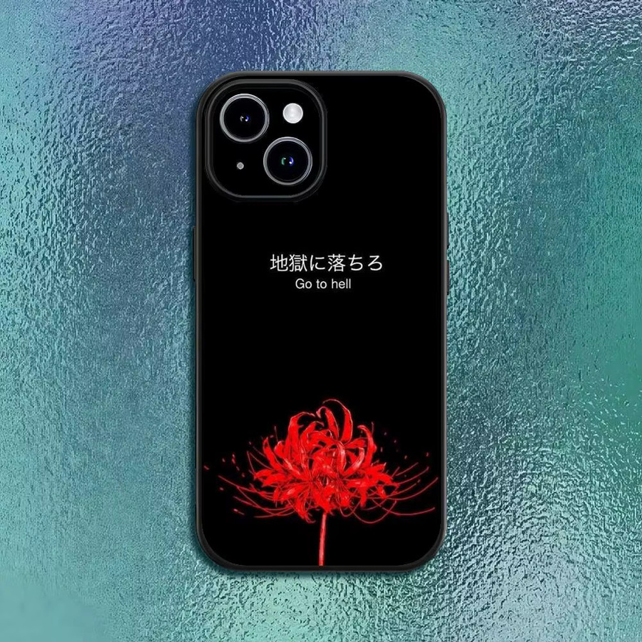 Apple iPhone Handyhülle Red Spider Lily Flower of Hell Softcase in Schwarz für iPhone 17 16 15 14 13 12 Pro Max Plus - Bild 2