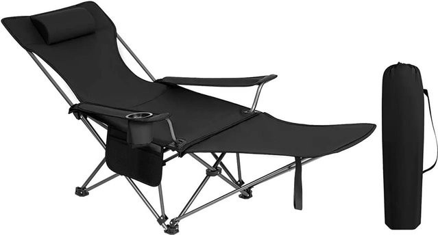 WOLTU Campingstuhl mit Lehne, Fußstütze und Getränkehalter aus schwarzem 600D Oxford-Gewebe - Bild 1