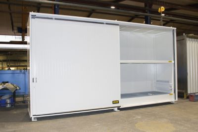Isolierter Regalcontainer BAUER CEH 59-2 IBC aus Stahl mit Schiebetor in Weiß, B/T/H: 644,0 x 155,0 x 351,0 cm - Bild 1